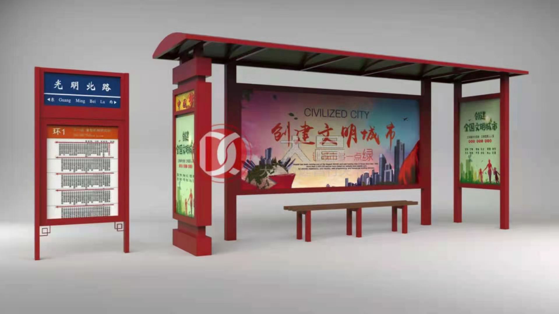 山東煙臺中國紅村村通公交候車亭 助力鄉(xiāng)村發(fā)展